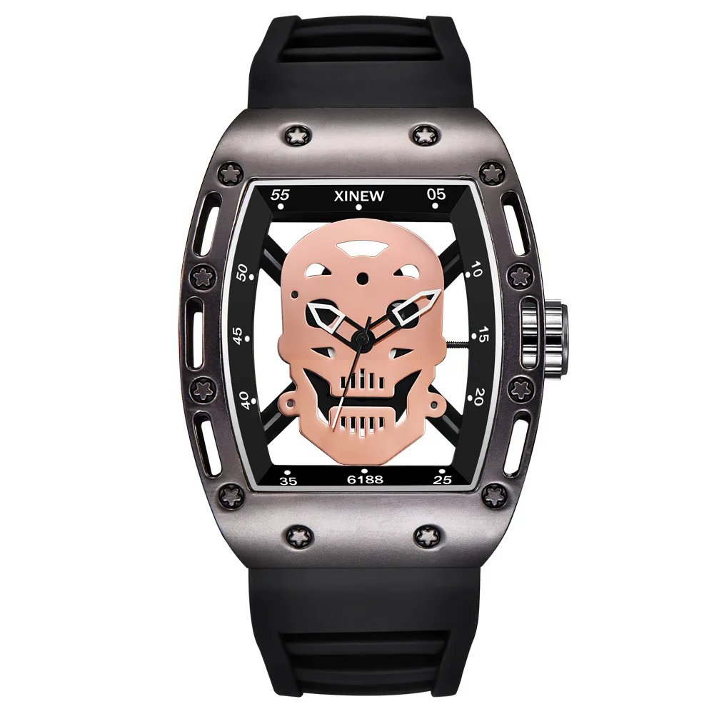 

XN3860 Silicone Strap Quartz Watch Cool Mens Skeleton Skull Watch