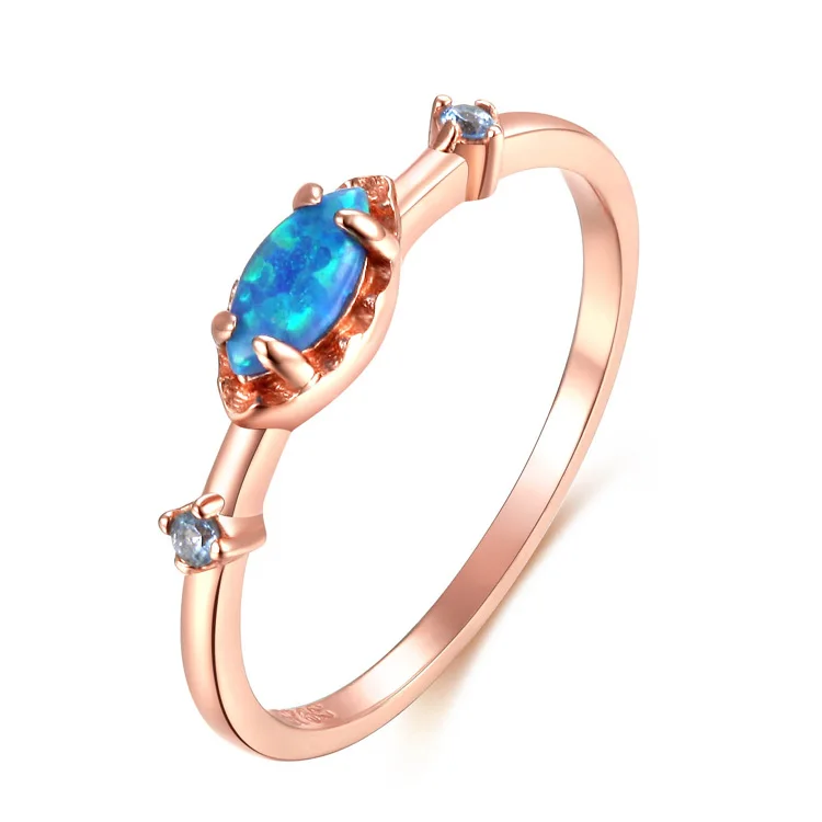 

Blue Opal Ring Qings 925 Sterling Silver Rose gold Plating Ring For Pandora Style