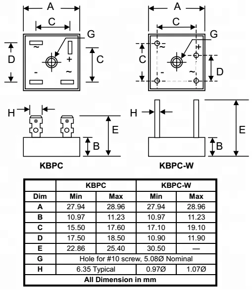 KBPC3010 1000V 30A Gray Half Wave Single Phase Bridge Rectifier