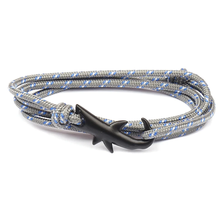 

Ocean Shark Rope Bracelet For Women Men Handmade Survival Bracelet Sport Camping Parachute Cord Anchor Bracelet (KB8104), As picture