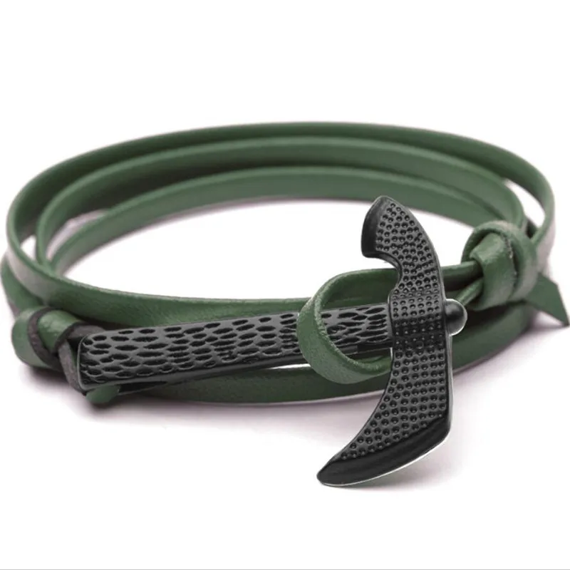 New aliexpress high quality leather anchor style axe bracelet vikings pair black