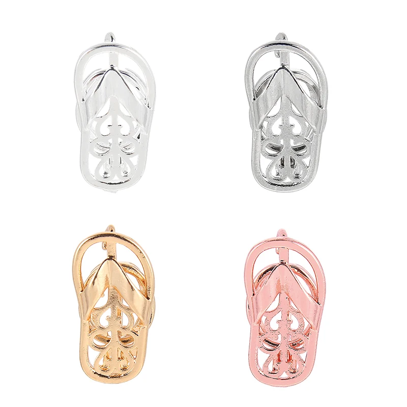 

Gold Silver Plated Slippers Shape copper Necklace Pendant Locket Pearl Cage For Bracelets Aromatherapy Diffuser Jewelry, 4 color