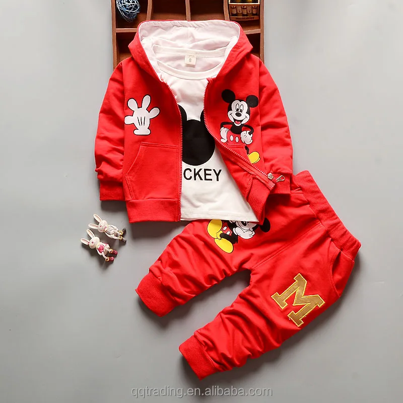 

Nice quality Spring and Autumn long sleeves Mickey 3 piece new born baby girl and boys clothes gift set, Grey;yellow;red