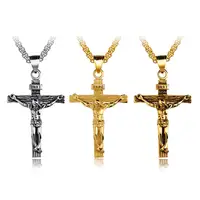 

Jesus Cross Titanium Steel Men's Pendant Necklace Pure Steel Chain