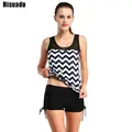 Riseado Women Tankini 2016 Sexy Swimsuit Swimwear Mesh Striped Shorts Sports Suits Beachwear Bathing Suit Plus