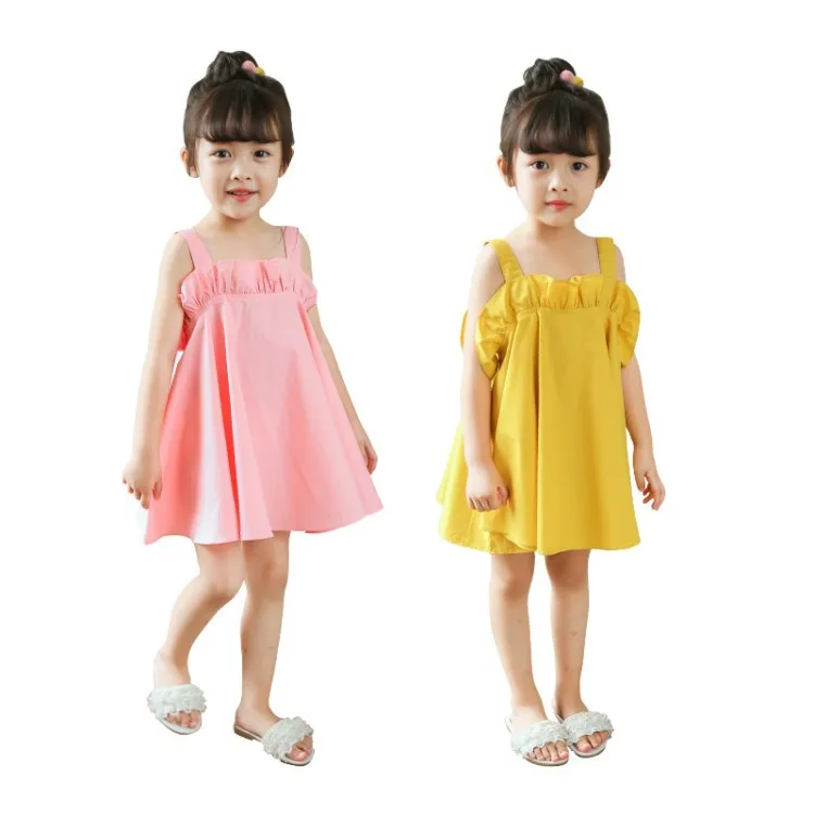 

Characteristic lotus collar princess skirt, kids girl clothes, Yellow/pink