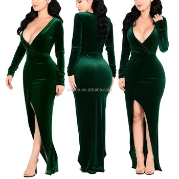 womens green velvet dress