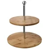2-Tier Bamboo & Stainless Steel Cupcake Stand, Dessert & Appetizer Tower Trays
