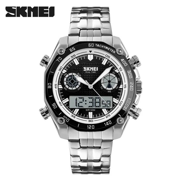 

#1204 SKMEI Branded watch dual time quartz stainless steel watches