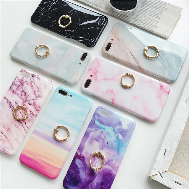 

Luxury Rhinestone Marble Phone Case For iPhone 7 6S Case For iPhone XS max Kickstand Ring Buckle Cover Coque Fundas