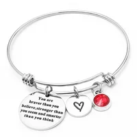 

You are brave than you believe Stainless Steel Inspirational Expandable Bangle Bracelets with Message Charm for Women