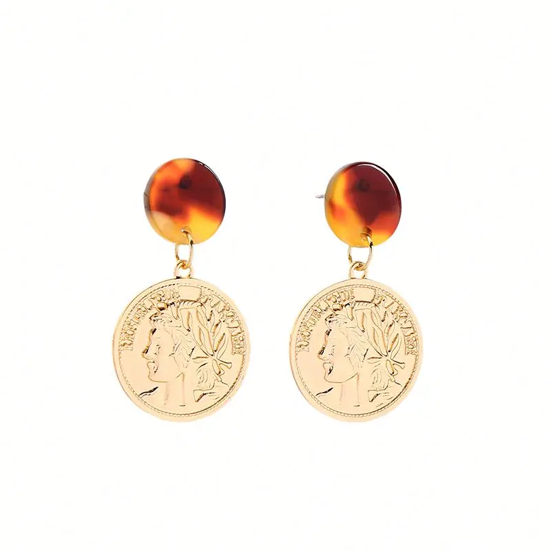 

Gold Plated Medal Coin and Resin Disc Earring