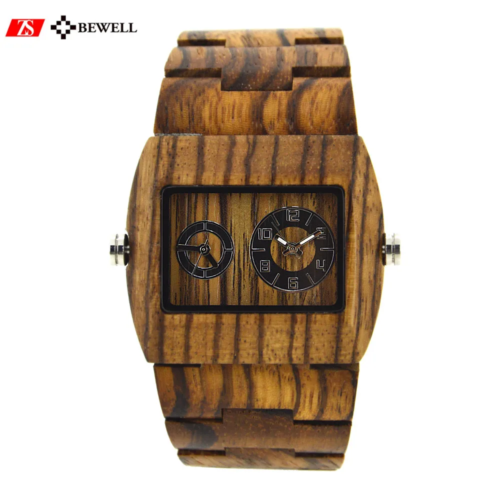 

BEWELL double movement wooden watch for men