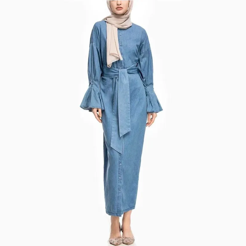 

2019moder middle east trumpet sleeve wholesale price malaysia denims abaya for islamic women clothing loriya fashion, Blue