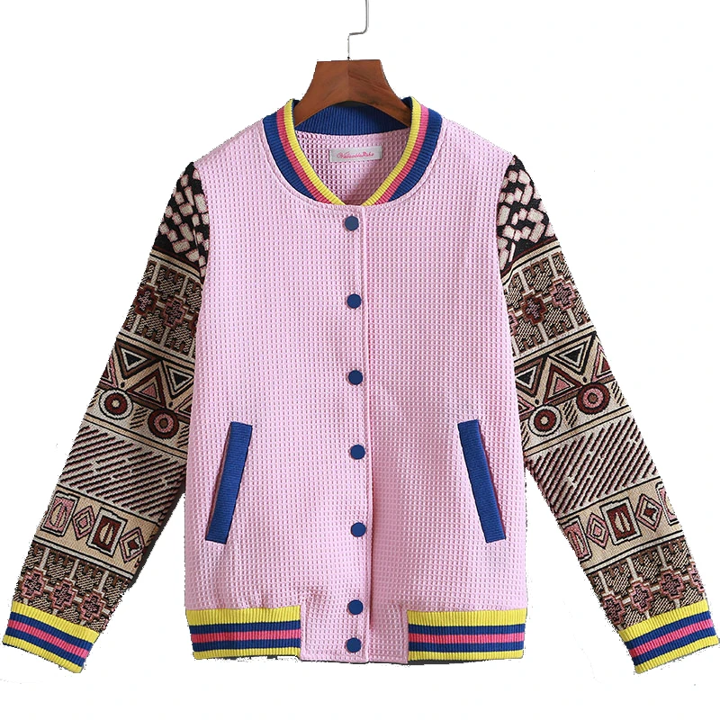 

STKKOO Wholesale In Stock OEM Style Color Block Print Patchwork Single Breasted Casual Loose Jacket, Pink;green