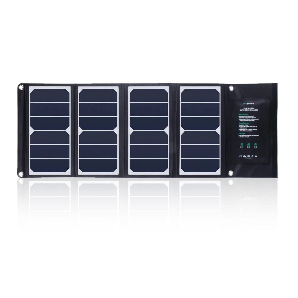 
Solar Charger 24W Solar Panel with 3 USB Ports Waterproof Foldable Camping Travel Charger 