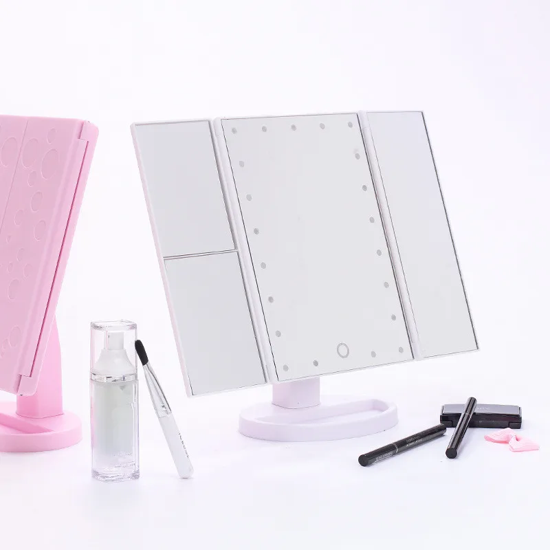 

OEM Foldable Makeup Mirror With 21 Leds Lighted LED Touch Screen Portable Luminous Cosmetic Mirrors, White/pink/balck