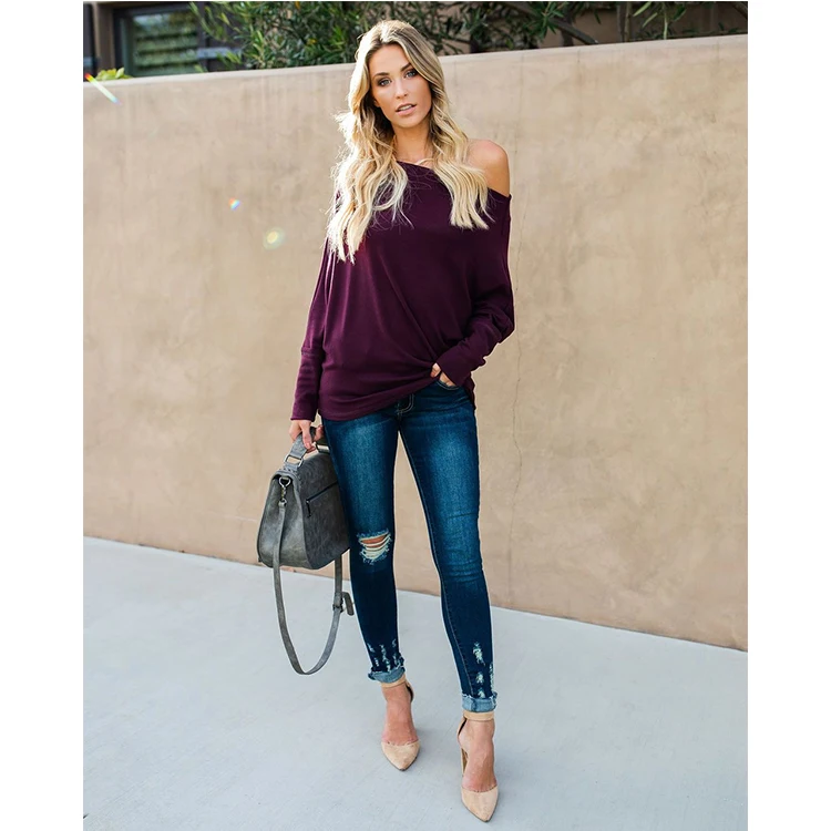 
Trade Assurance Sexy Top Fashion Girl T Shirt Women Off Shoulder Solid Plain Casual Blank T Shirt 