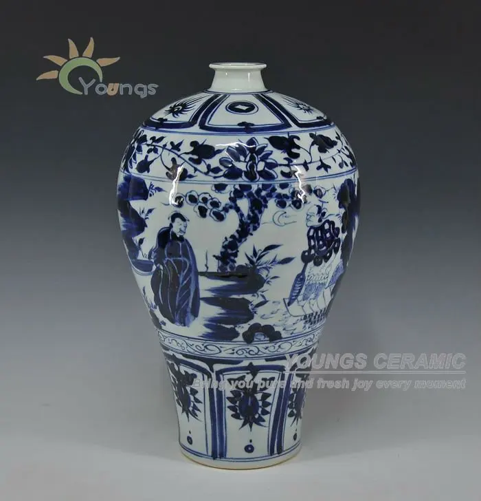 アンティークの中国のユアン王朝の青と白のセラミック花瓶 家とキャラクターのパターン Buy アンティーク花瓶 アンティークセラミック花瓶 中国アンティーク花瓶 Product On Alibaba Com