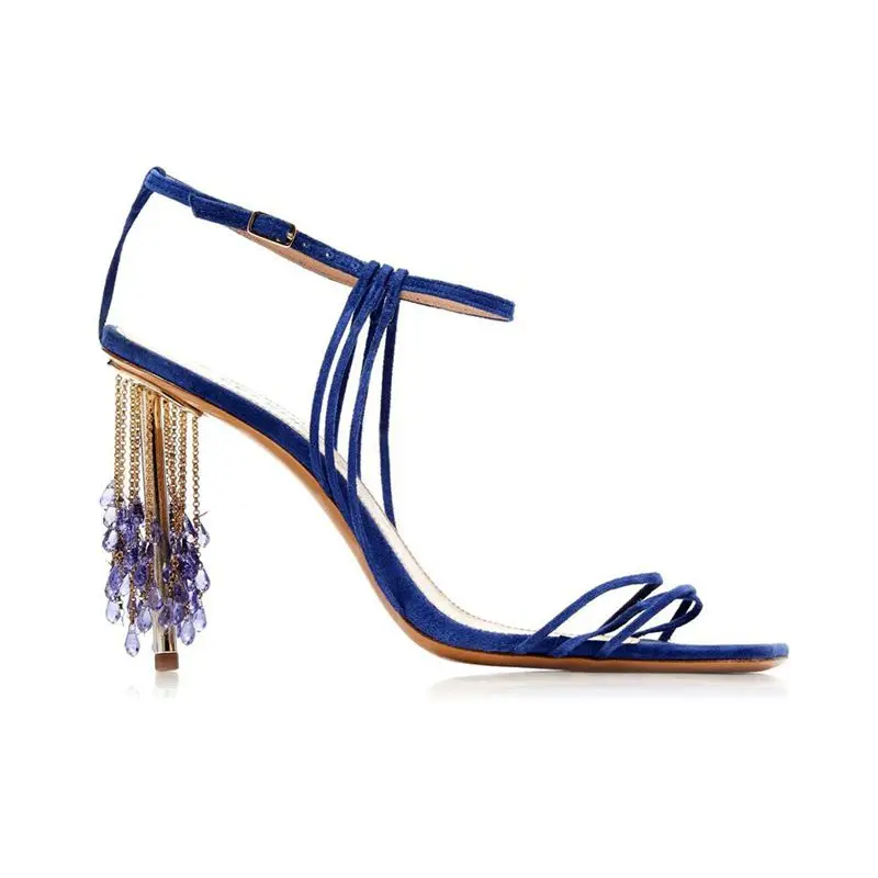 

Hanging Rhinestone women navy custom brand strip high heel sandal for women