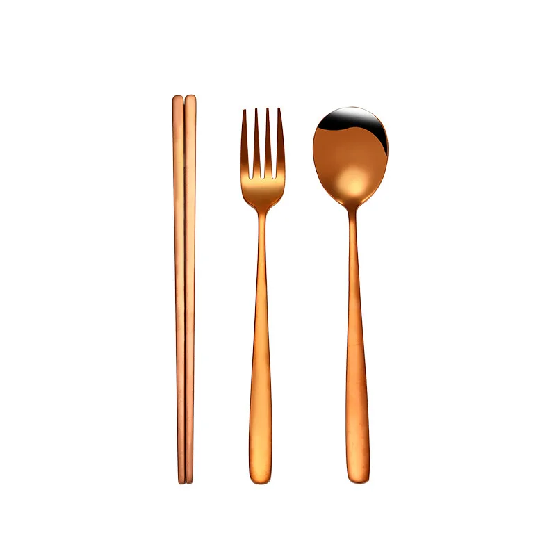 

Korean Stainless steel Chopsticks Spoon Fork set, Gold/silver/black/rainbow/rose gold