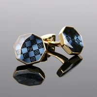 

XUSHI octagonal gold blue luxury groom cufflinks men studs XK19S060