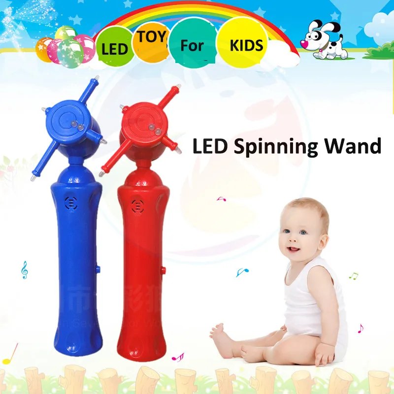 NUOVO 2 Rosso Lampeggiante LED SPINNING MULINO A VENTO Light Up Toy Music Glow BACCHETTA mulini a vento 