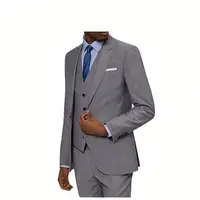 

High Quality Top Brand Grey 3 Pieces Slim Fit Office Uniform Coat Pant Men Suits