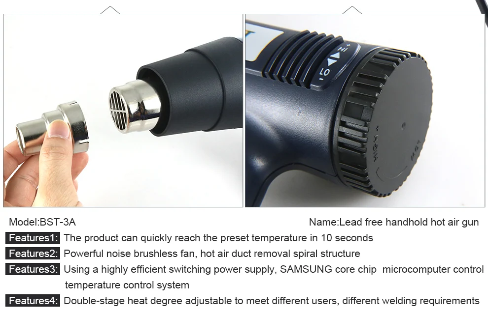 BEST-3A Digital LCD Heat Gun 110/220V 1600W Power AdjustableTemperature DIY Use Electric Power Tool Portable Digital Hot Air Gun