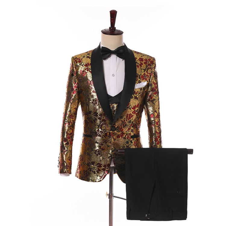 

Jacket Coat Blazer Sequins Male Wedding Groom Party Suit Men Singer Bar Nightclub Costumes Club Prom Stage Performance Show Gold, Customized color