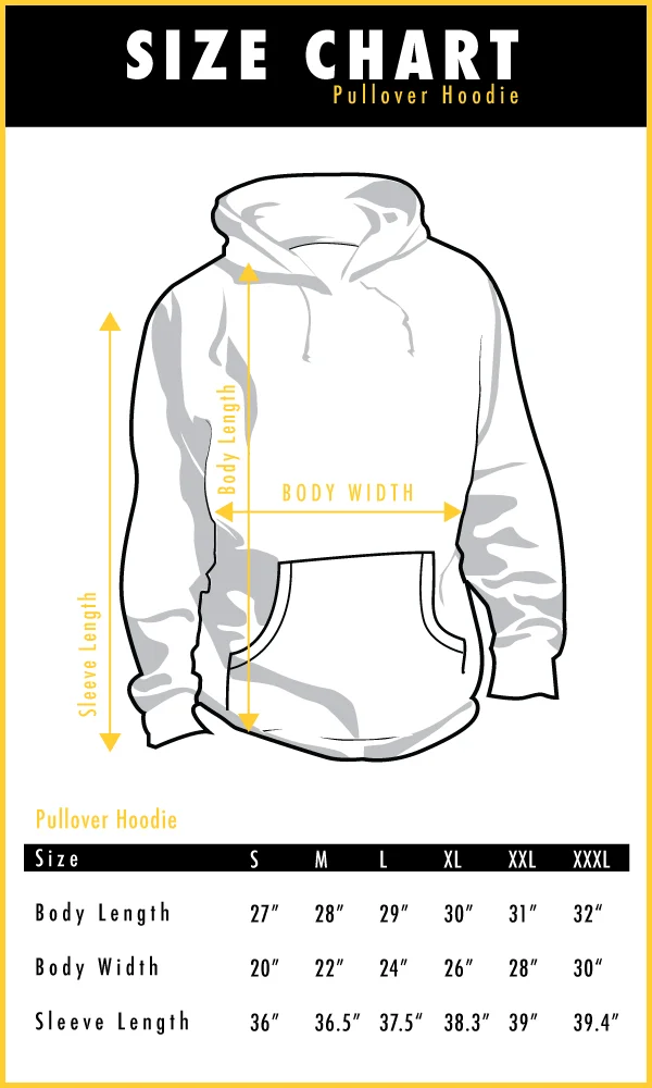 Pullover Hoodie Size Chart