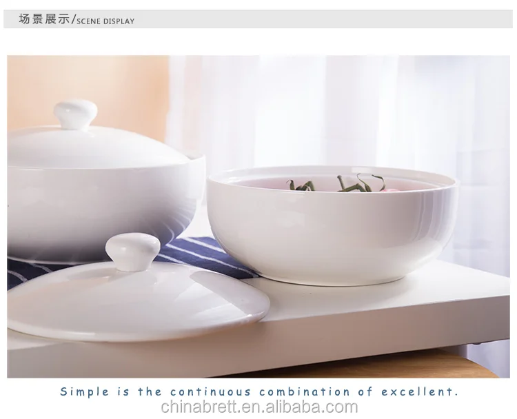 Large Ceramic Serving Salad Bowls White Mixing Bowl With Lid