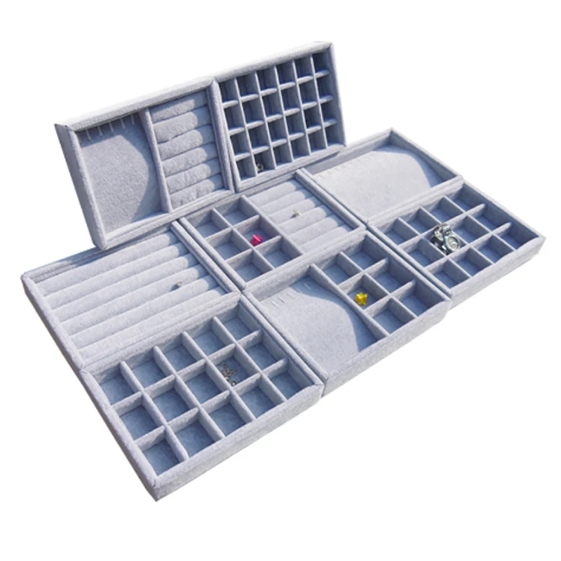 

Jewelry Box Drawer Storage Organizer Gray Soft Velvet Jewellery Earring Necklace Pendant Bracelet Tray 9 Options