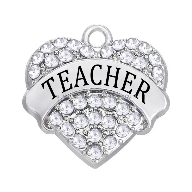 

Hot Sale & Fashion Alloy Rhodium Plated Teacher's Day Teacher Gift Charms & Pendants, White crystal