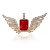 new products micro pave lab diamond angel wings with big ruby stone pendant