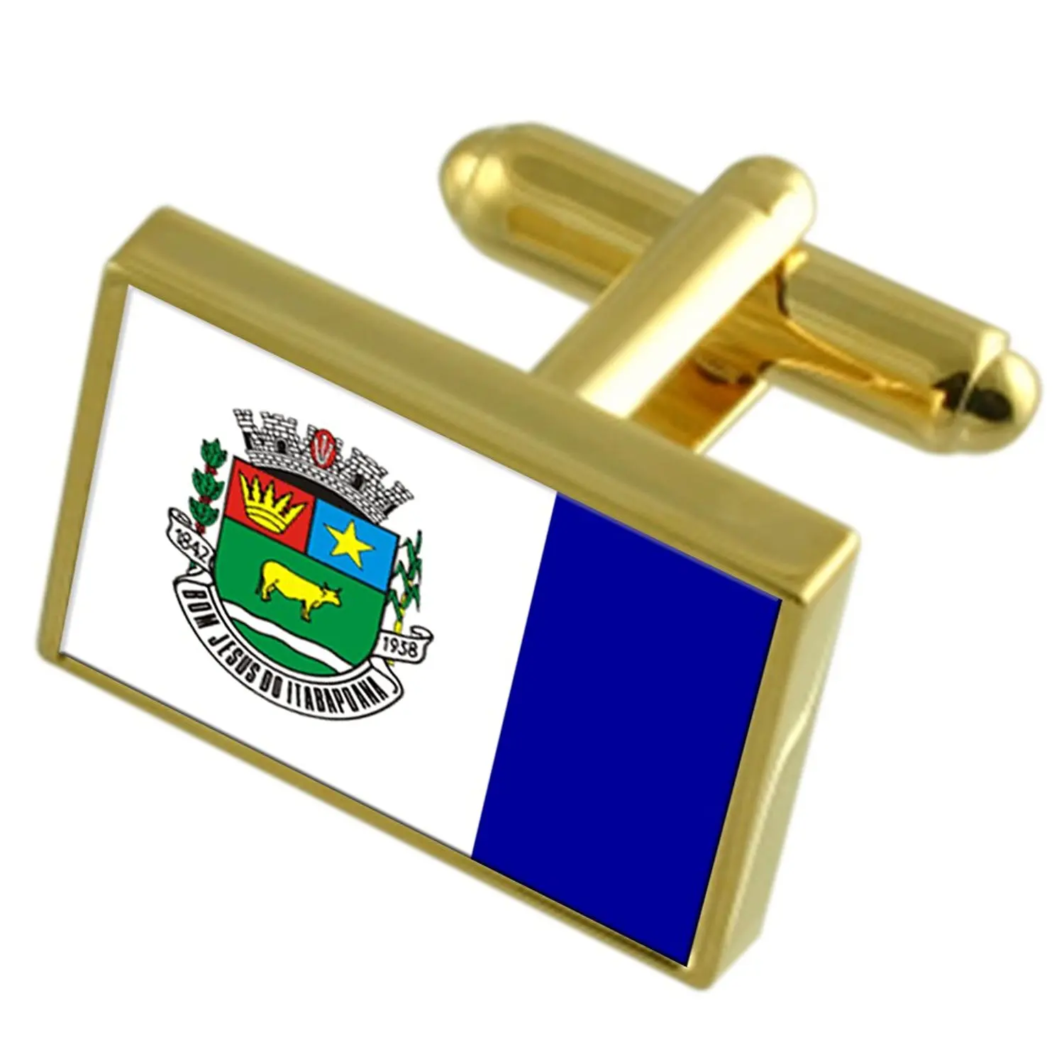 Rio de Janeiro City Brazil Gold-tone Flag Cufflinks Engraved Box