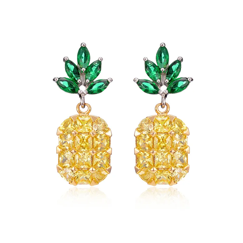 

2018 Fashion Jewelry Double Color Crystal Fruit CZ Earrings Antiallergic Cubic Zirconia Pineapple Drop Earrings