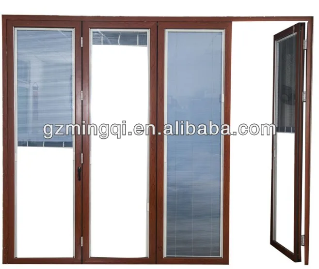 wooden color cheap interior folding doors for balcony with grill design MQ-227
