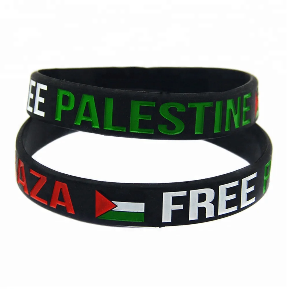 

Wholesale 50PCS/Lot Save Gaza Free Palestine Silicone Wristband Decorative Bracelet, Black;transparent