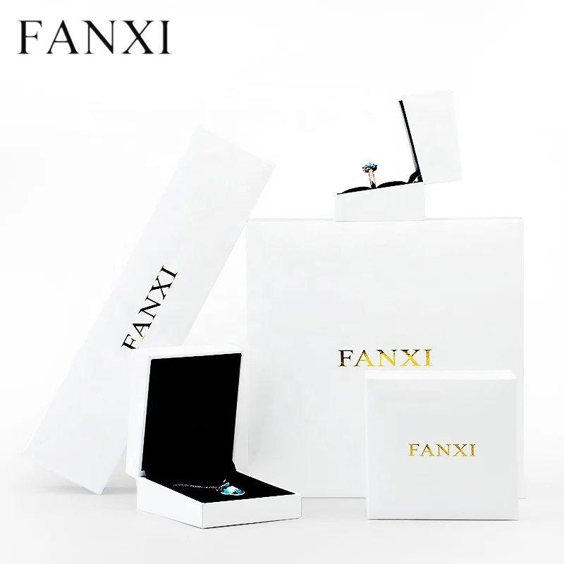 

FANXI White Fancy Leatherette Paper Gift Logo Box For Necklace Bracelet Packing Plastic Packaging Box Custom Jewelry Ring Box, N/a
