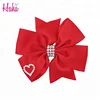 cheap wholesale boutique princess crystal stone red grosgrain ribbon hair bows