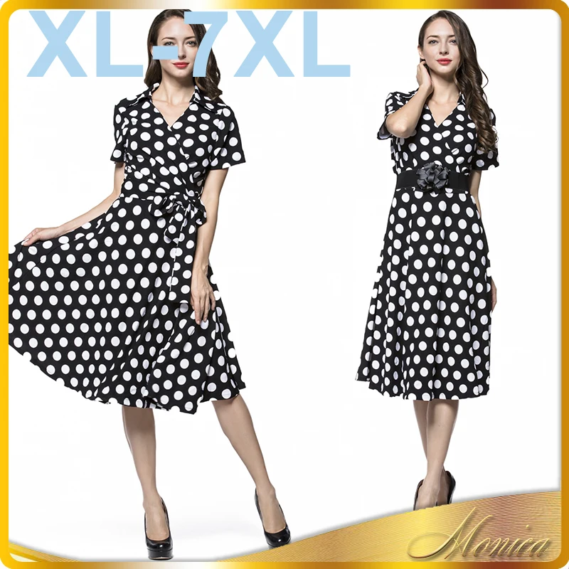 

Large Size Women Polka Dot Dress Vintage Bubblegum Print Dress Boho Style Oversize XL -7XL, N/a