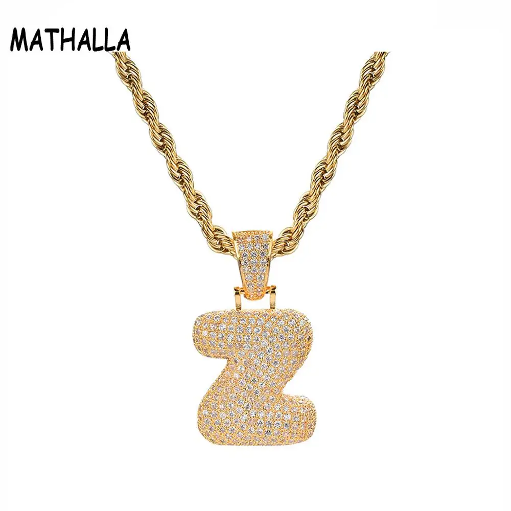 

Custom Rap Full AAA+ Cubic Zircon Stone Bubble Letter Z Charm Men's Alphabet Z Iced Out Pendant Necklace, Gold;silver;rose gold