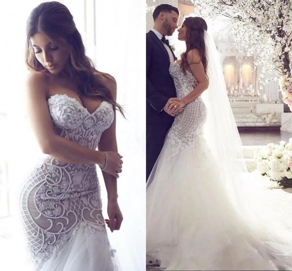 Luxury Sexy Beauty Beads Trumpet Wedding Dress Bridal Gown