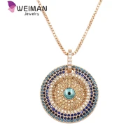 

Large Blue Round Cubic Zirconia Micro Pave Setting Evil Necklace for Women