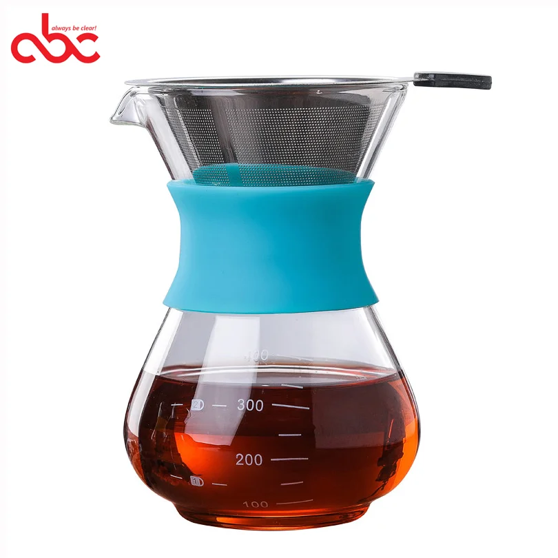 

250ml 400ml Heat Resistant Borosilicate Glass Coffee Maker Pour Over Glass Coffee Pot With Silicone Sleeve, Clear