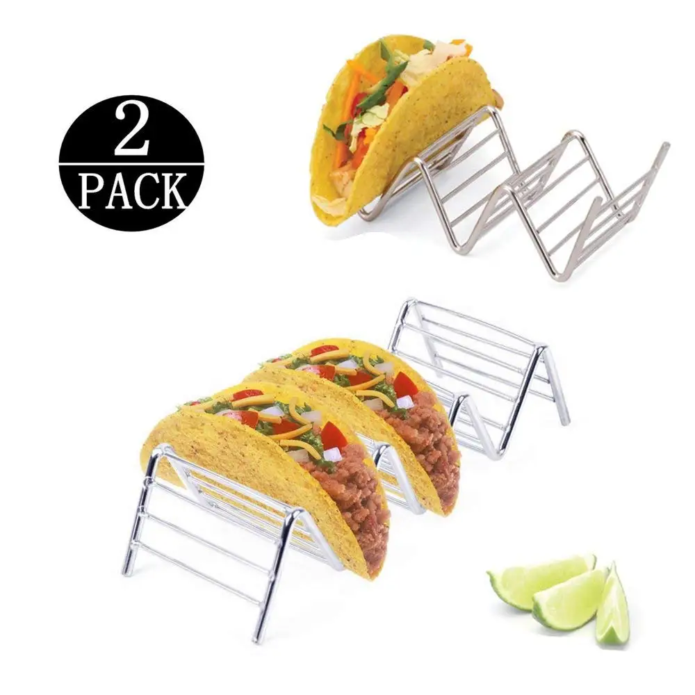 Kalevel 2 Pack Taco Shell Holder Taco Stands Stainless Steel Taco Tray Oven Safe Taco Holder Taco Serving Rack for 1 to 2 Hard or Soft Shell Tacos