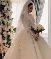 

Vestido De Noiva Muslin Long Sleeves Bridal Gown Bead Lace Luxury Princess Wedding Dress 2019 Muslin Wedding Dress