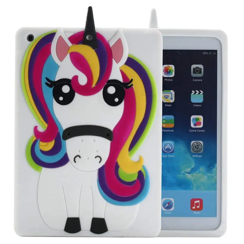 

Cute Cool 3D Unicorn Horse Cartoon Animal Rainbow Soft Silicone Rubber Gel Case Cover New for iPad air2 pro 9.7 mini 1 2 3 4, See pictures