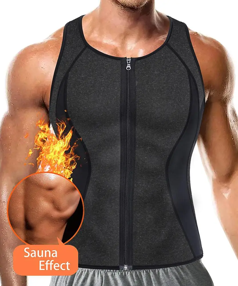 

Hot sale Men waist sweat vest workout trainer tank top weight loss compression shirts neoprene sauna suit, Black